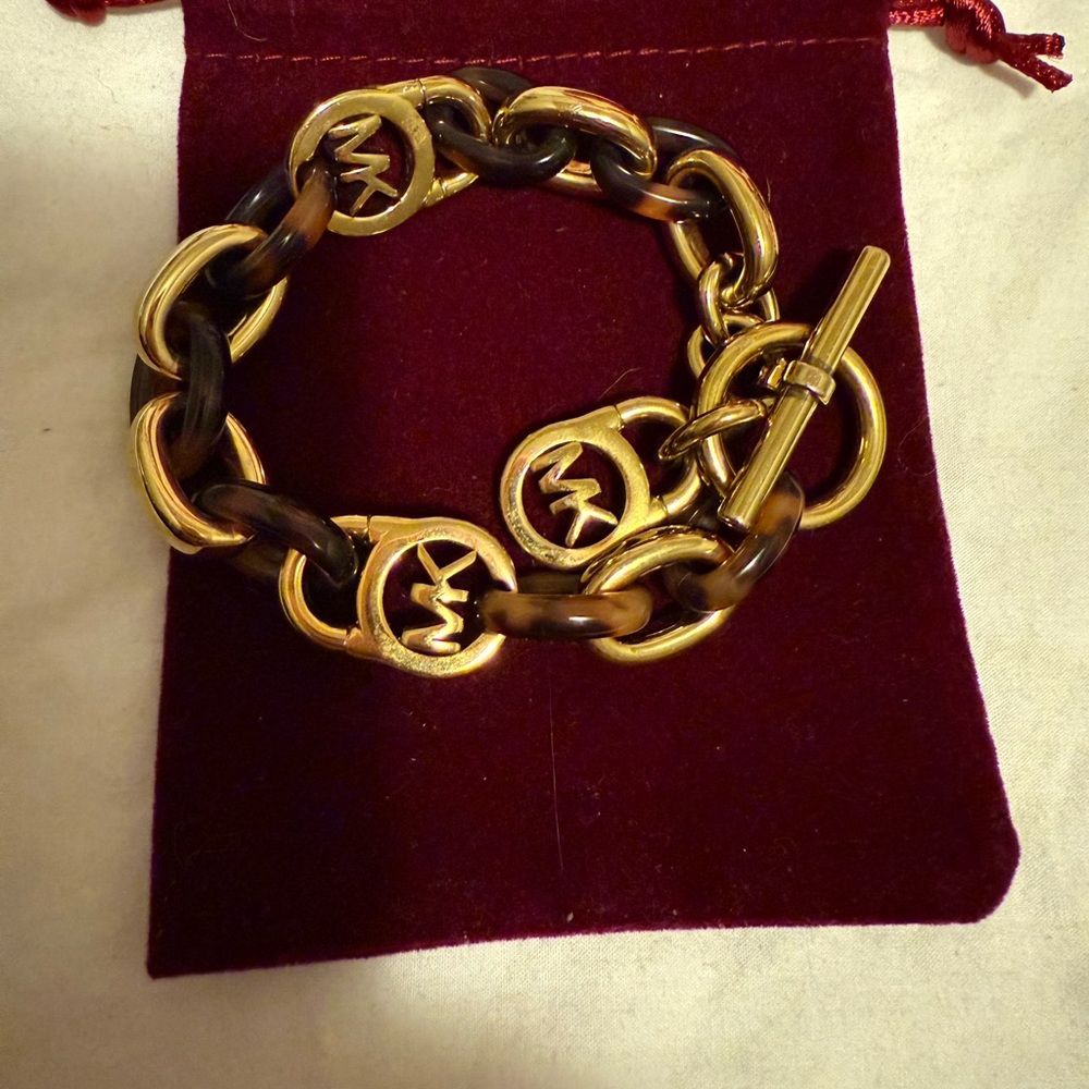 Michael Kors Gold and Brown shell Chain Bracelet